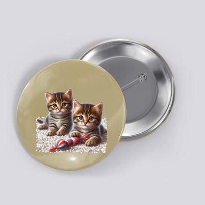 Cat Series. 2 Tabby Kittens On Rug. Button