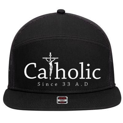 Catholic Since 33 Ad Crucifix Jesus Eucharist Christianity 7 Panel Mesh Trucker Snapback Hat
