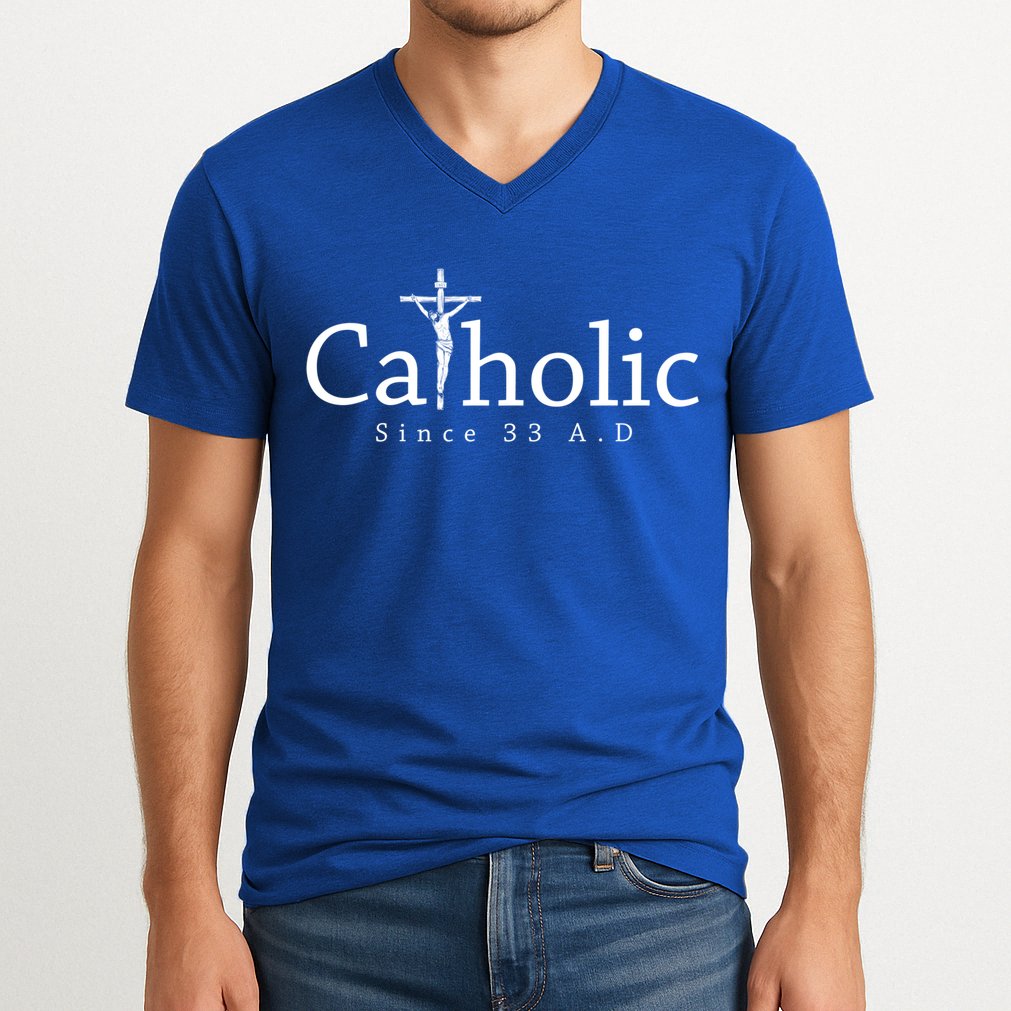 Catholic Since 33 Ad Crucifix Jesus Eucharist Christianity Gift V-Neck T-Shirt