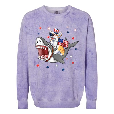 Corgi Shark 4th Of July Dog Mom Dad Puppy Lover Colorblast Crewneck Sweatshirt