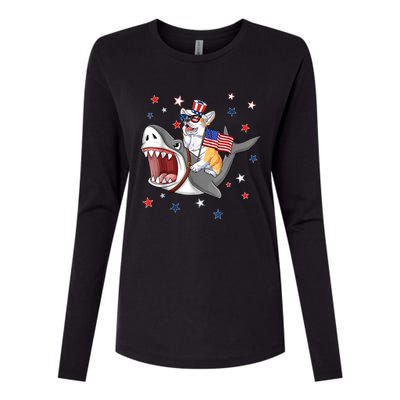 Corgi Shark 4th Of July Dog Mom Dad Puppy Lover Womens Cotton Relaxed Long Sleeve T-Shirt