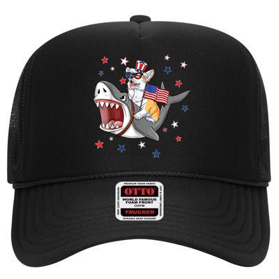 Corgi Shark 4th Of July Dog Mom Dad Puppy Lover High Crown Mesh Back Trucker Hat