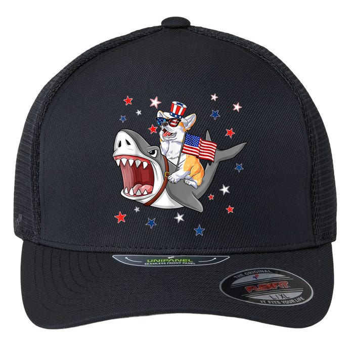 Corgi Shark 4th Of July Dog Mom Dad Puppy Lover Flexfit Unipanel Trucker Cap