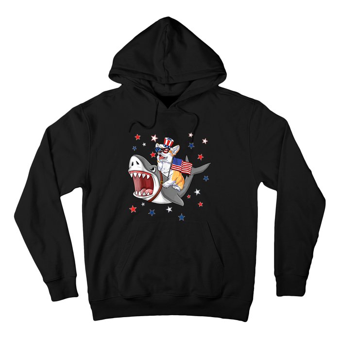 Corgi Shark 4th Of July Dog Mom Dad Puppy Lover Hoodie