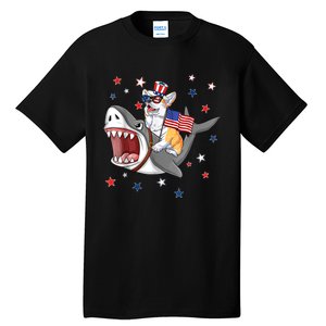 Corgi Shark 4th Of July Dog Mom Dad Puppy Lover Tall T-Shirt