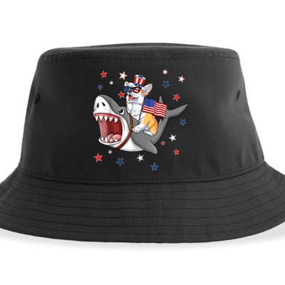 Corgi Shark 4th Of July Dog Mom Dad Puppy Lover Sustainable Bucket Hat