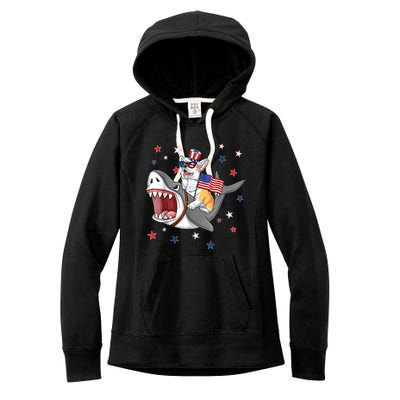 Corgi Shark 4th Of July Dog Mom Dad Puppy Lover Women's Fleece Hoodie