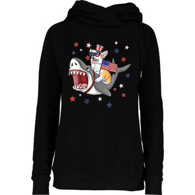 Corgi Shark 4th Of July Dog Mom Dad Puppy Lover Womens Funnel Neck Pullover Hood