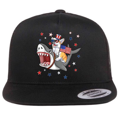 Corgi Shark 4th Of July Dog Mom Dad Puppy Lover Flat Bill Trucker Hat