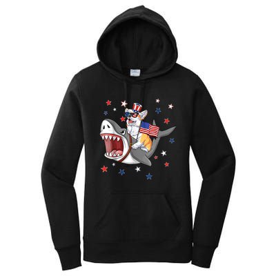 Corgi Shark 4th Of July Dog Mom Dad Puppy Lover Women's Pullover Hoodie