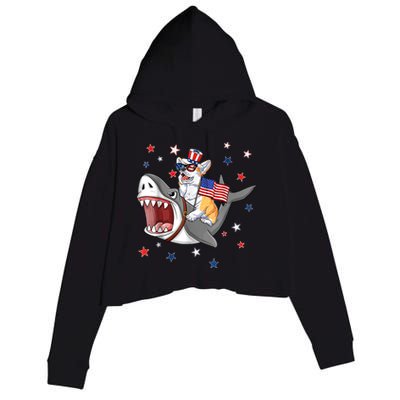 Corgi Shark 4th Of July Dog Mom Dad Puppy Lover Crop Fleece Hoodie