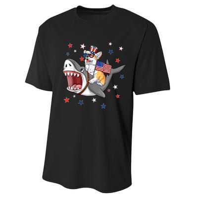 Corgi Shark 4th Of July Dog Mom Dad Puppy Lover Performance Sprint T-Shirt