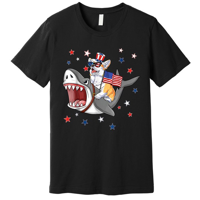 Corgi Shark 4th Of July Dog Mom Dad Puppy Lover Premium T-Shirt