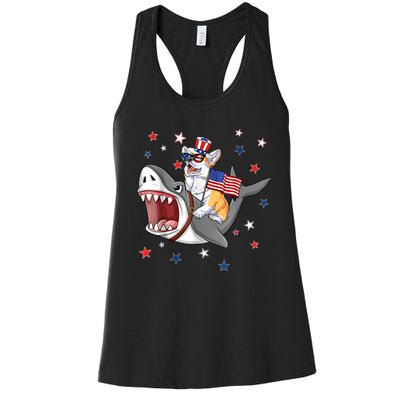 Corgi Shark 4th Of July Dog Mom Dad Puppy Lover Women's Racerback Tank