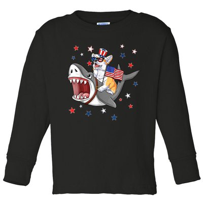 Corgi Shark 4th Of July Dog Mom Dad Puppy Lover Toddler Long Sleeve Shirt