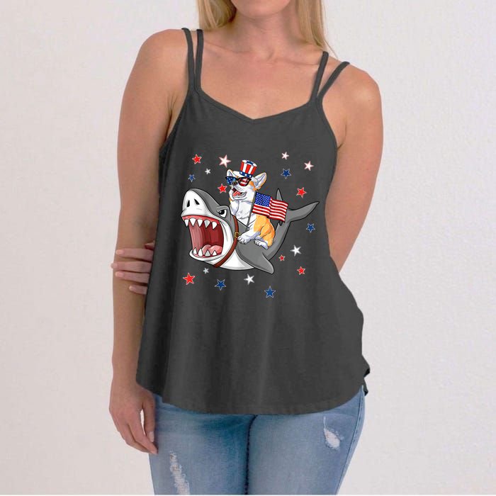 Corgi Shark 4th Of July Dog Mom Dad Puppy Lover Women's Strappy Tank