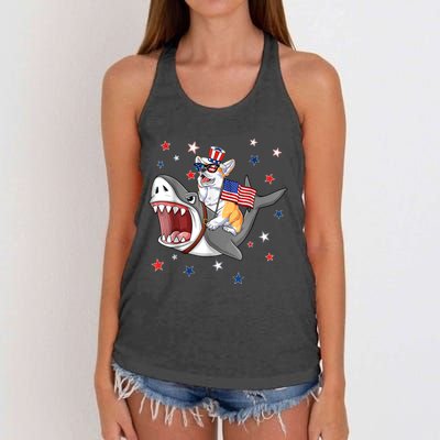 Corgi Shark 4th Of July Dog Mom Dad Puppy Lover Women's Knotted Racerback Tank