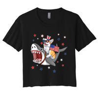 Corgi Shark 4th Of July Dog Mom Dad Puppy Lover Women's Crop Top Tee