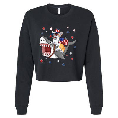 Corgi Shark 4th Of July Dog Mom Dad Puppy Lover Cropped Pullover Crew