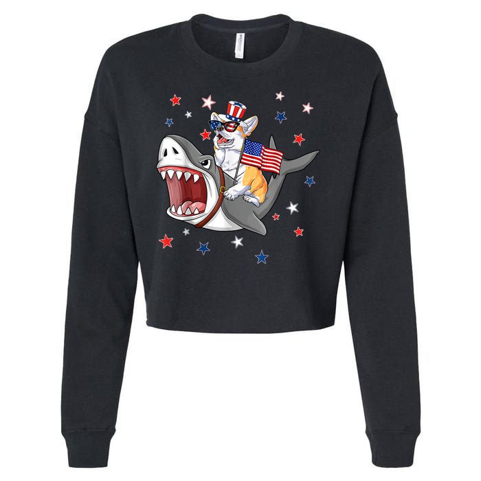 Corgi Shark 4th Of July Dog Mom Dad Puppy Lover Cropped Pullover Crew