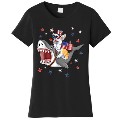 Corgi Shark 4th Of July Dog Mom Dad Puppy Lover Women's T-Shirt