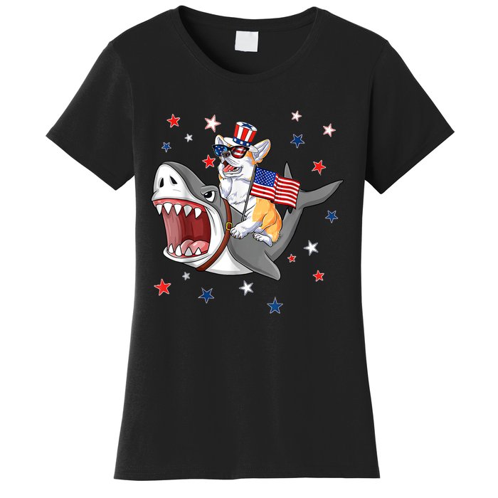 Corgi Shark 4th Of July Dog Mom Dad Puppy Lover Women's T-Shirt