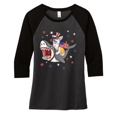 Corgi Shark 4th Of July Dog Mom Dad Puppy Lover Women's Tri-Blend 3/4-Sleeve Raglan Shirt