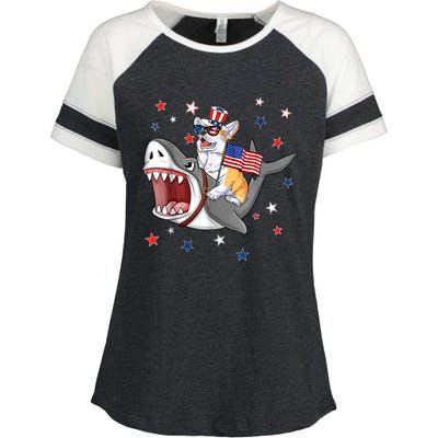 Corgi Shark 4th Of July Dog Mom Dad Puppy Lover Enza Ladies Jersey Colorblock Tee