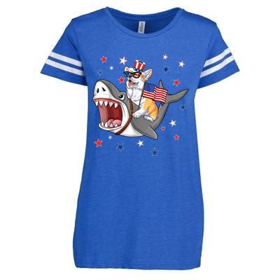 Corgi Shark 4th Of July Dog Mom Dad Puppy Lover Enza Ladies Jersey Football T-Shirt