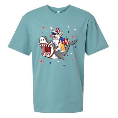 Corgi Shark 4th Of July Dog Mom Dad Puppy Lover Sueded Cloud Jersey T-Shirt