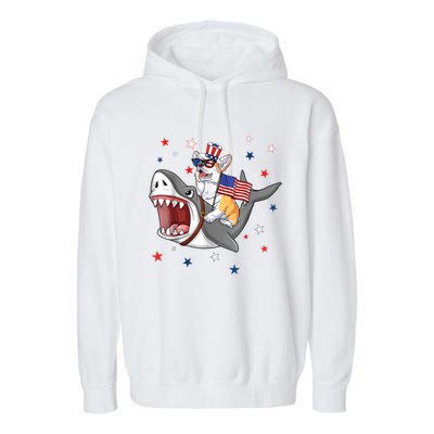 Corgi Shark 4th Of July Dog Mom Dad Puppy Lover Garment-Dyed Fleece Hoodie