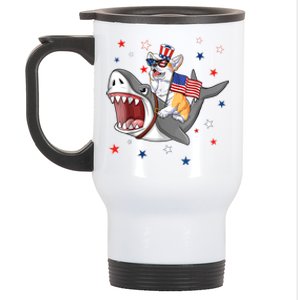 Corgi Shark 4th Of July Dog Mom Dad Puppy Lover Stainless Steel Travel Mug