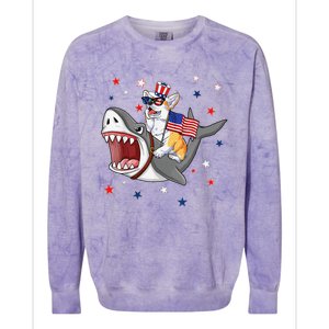 Corgi Shark 4th Of July Dog Mom Dad Puppy Lover Colorblast Crewneck Sweatshirt