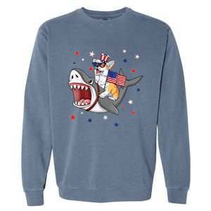 Corgi Shark 4th Of July Dog Mom Dad Puppy Lover Garment-Dyed Sweatshirt