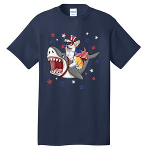 Corgi Shark 4th Of July Dog Mom Dad Puppy Lover Tall T-Shirt