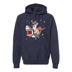 Corgi Shark 4th Of July Dog Mom Dad Puppy Lover Premium Hoodie