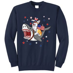 Corgi Shark 4th Of July Dog Mom Dad Puppy Lover Tall Sweatshirt