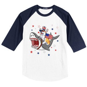 Corgi Shark 4th Of July Dog Mom Dad Puppy Lover Baseball Sleeve Shirt