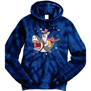 Corgi Shark 4th Of July Dog Mom Dad Puppy Lover Tie Dye Hoodie