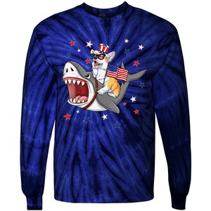 Corgi Shark 4th Of July Dog Mom Dad Puppy Lover Tie-Dye Long Sleeve Shirt