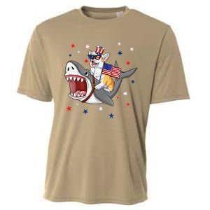 Corgi Shark 4th Of July Dog Mom Dad Puppy Lover Cooling Performance Crew T-Shirt