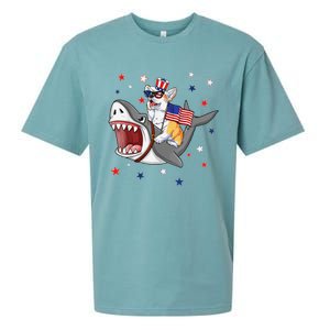 Corgi Shark 4th Of July Dog Mom Dad Puppy Lover Sueded Cloud Jersey T-Shirt