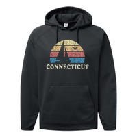 Connecticut Sailboat 70s Throwback Sunset Performance Fleece Hoodie