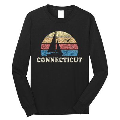 Connecticut Sailboat 70s Throwback Sunset Long Sleeve Shirt