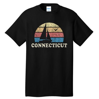 Connecticut Sailboat 70s Throwback Sunset Tall T-Shirt