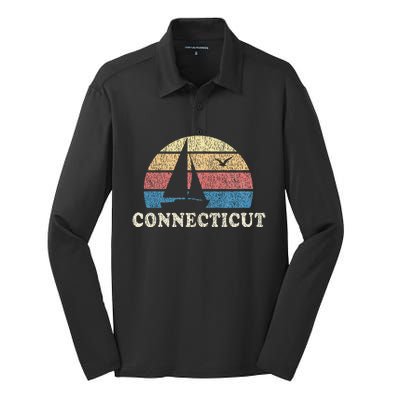 Connecticut Sailboat 70s Throwback Sunset Silk Touch Performance Long Sleeve Polo