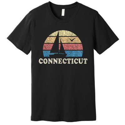 Connecticut Sailboat 70s Throwback Sunset Premium T-Shirt