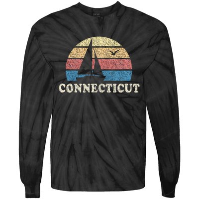 Connecticut Sailboat 70s Throwback Sunset Tie-Dye Long Sleeve Shirt