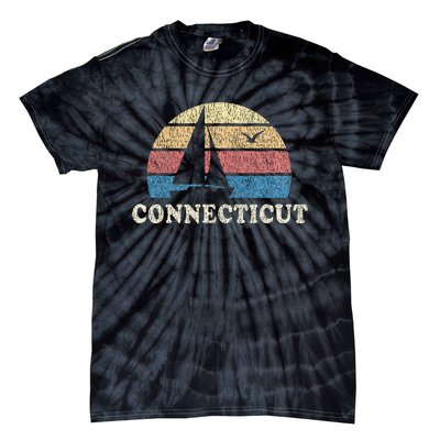 Connecticut Sailboat 70s Throwback Sunset Tie-Dye T-Shirt