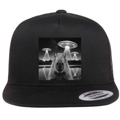 Capybara Selfie Alien Ufo Gifts Rodent Lover Flat Bill Trucker Hat